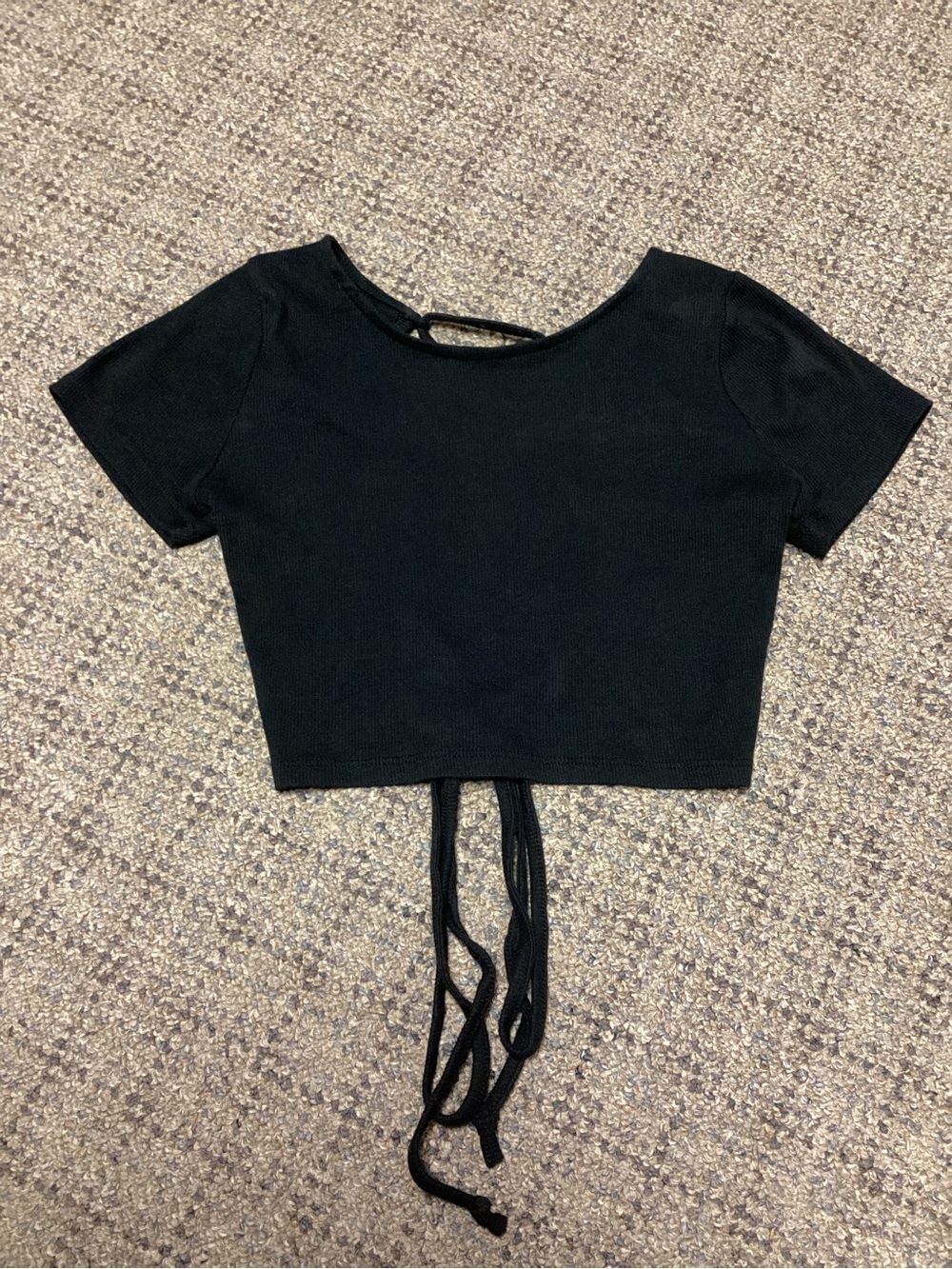 Wild Fable Ribbed Black Crop Open Tie-Back Top * Size Small